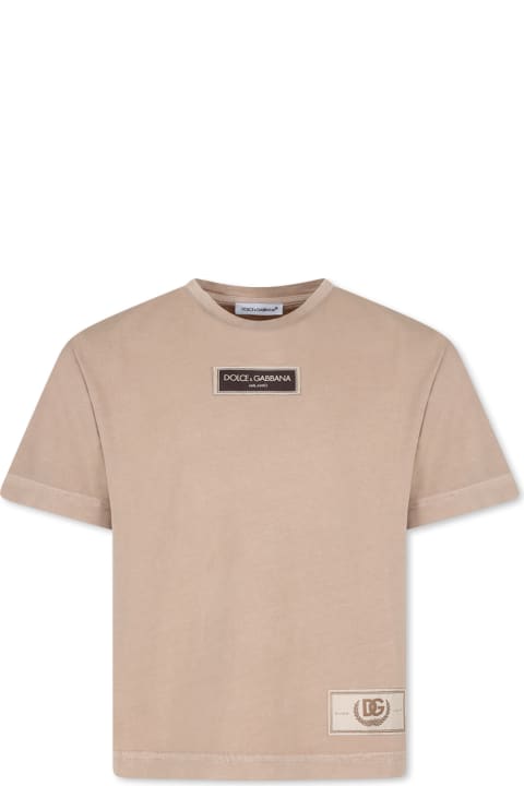 ボーイズ Dolce & GabbanaのTシャツ＆ポロシャツ Dolce & Gabbana Beige T-shirt For Boy With Logo