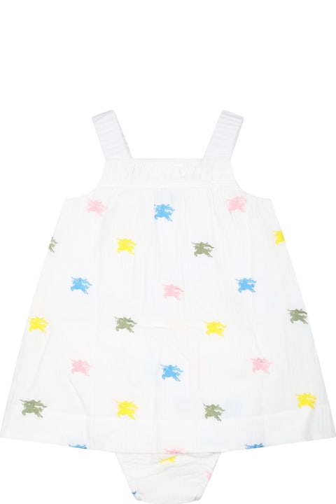 ベビーガールズのセール Burberry White Dress For Baby Girl With Embroidery