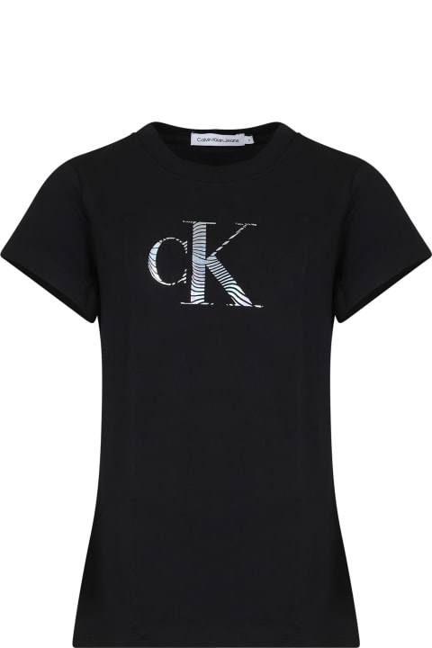Calvin Klein Topwear for Girls Calvin Klein Black T-shirt For Girl With Logo