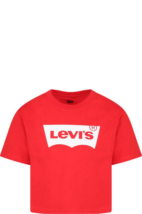 キッズ新着アイテム Levi's Red T-shirt For Girl With White Logo Print