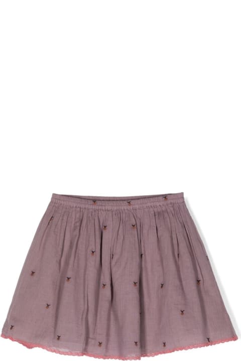 Purple Mini-skirt With All-over Fruit Embroidery In Cotton Girl
