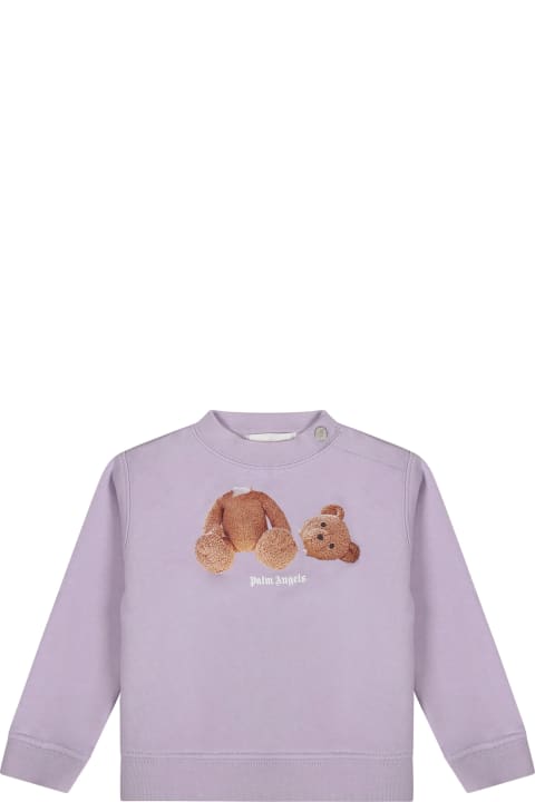 Palm Angels Sweaters & Sweatshirts for Baby Boys Palm Angels Purple Sweatshirt For Baby Girl With Bear