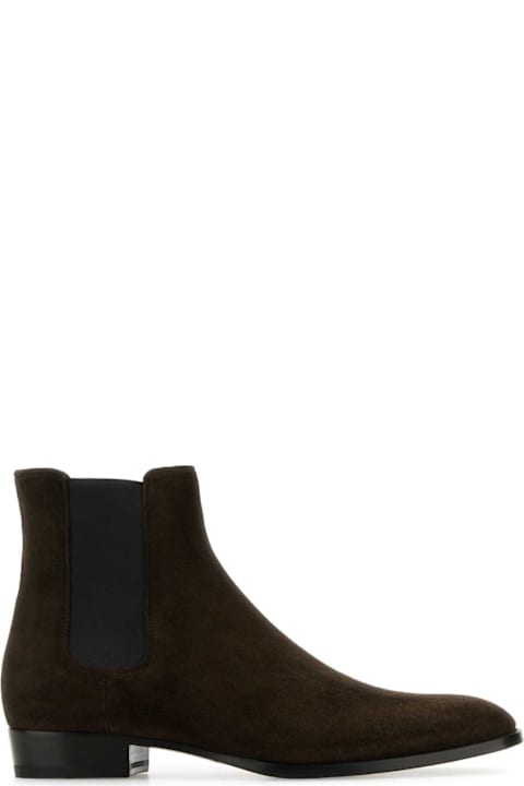 Saint Laurent Boots for Men Saint Laurent Dark Brown Suede Wyatt Ankle Boots