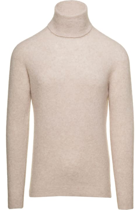Beige Turtleneck With Roll-collar In Cashmere And Silk Man Roberto Collina