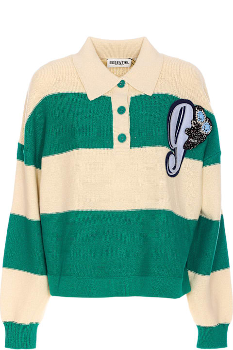 Essentiel Antwerp for Women Essentiel Antwerp Hamam Striped Knitted Polo With Rhinestone And Bead Embrodery