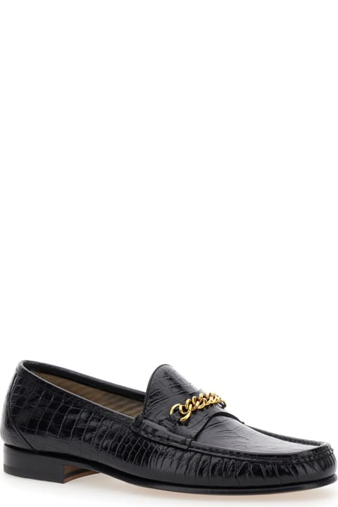 Tom Ford Loafers & Boat Shoes for Women Tom Ford Black Slip-on Loafers With Chain Detail In Croco Effect Leather Man