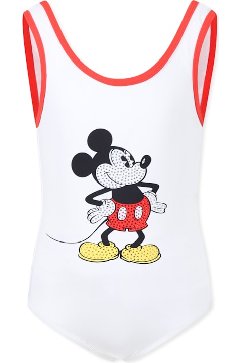 Homeware Little Marc Jacobs White Swimsuit For Girl With Mickey Mouse