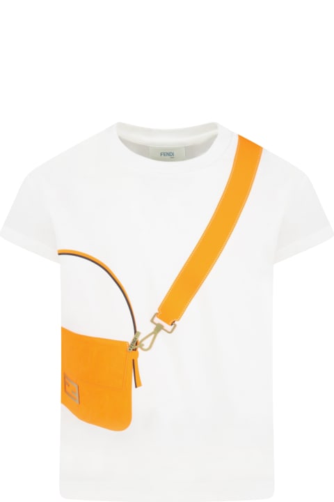 Fendi T-Shirts & Polo Shirts for Girls Fendi White T-shirt For Girl With Orange Bag