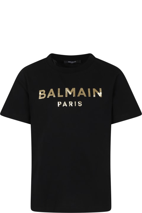 キッズ新着アイテム Balmain Black T-shirt For Kids With Logo