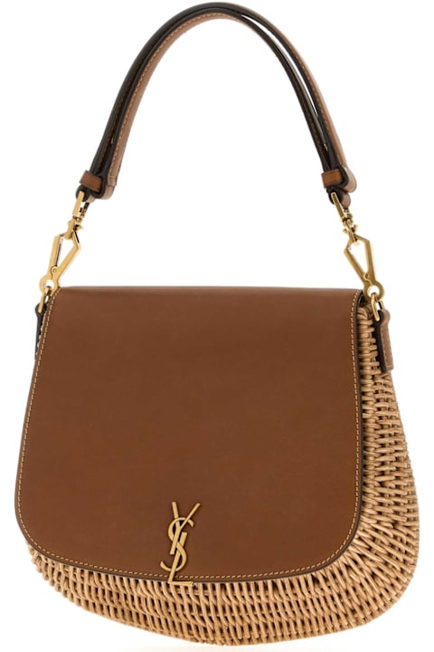 Homeware Saint Laurent Two-tone Wicker And Leather Voltaire Handbag