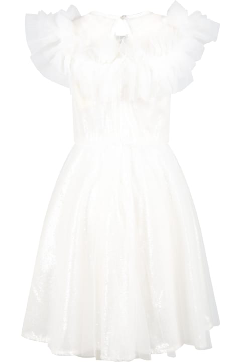 Monnalisa Dresses for Girls Monnalisa White Dress For Girl With Sequins