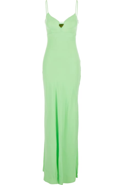 Homeware TwinSet Green Long Dress With Thin Shoulder Straps And Metallic Logo Plaque On The Back In Tech Fabric Woman