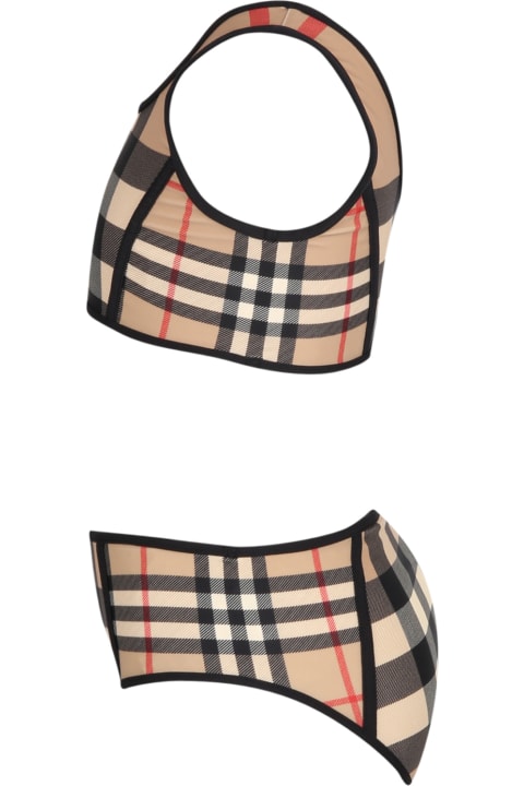 Beige Bikini For Girls With Iconic Vintage Check