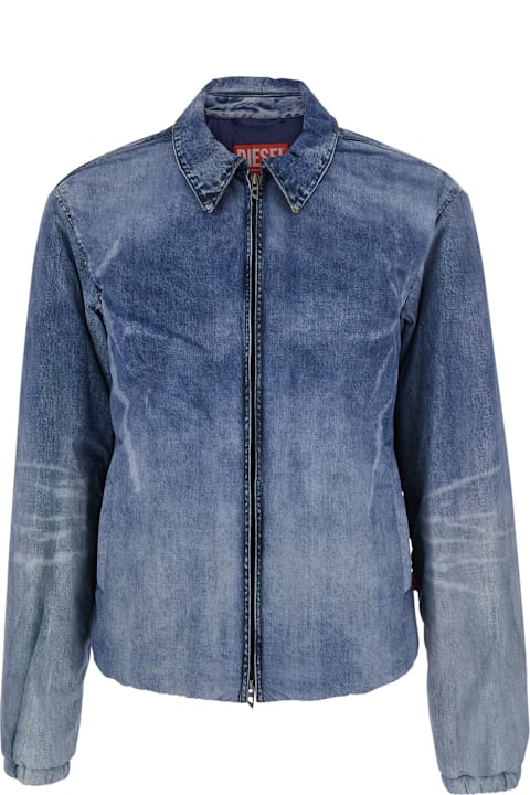 Homeware Diesel Blue Jacket With Classic Collar And Distressed Effect In Fabric Man