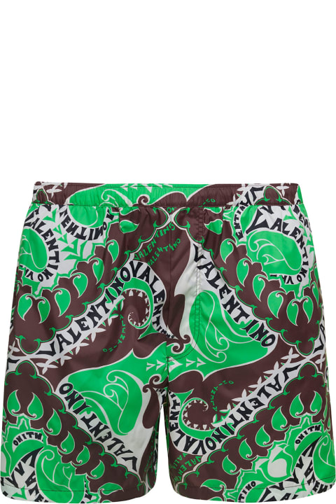 Green Swim Trunks With Bandana Archive Print All-over In Nylon Man