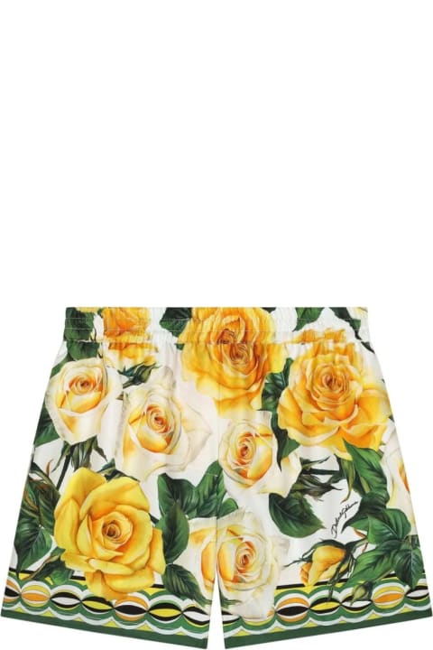 Dolce & Gabbana Bottoms for Girls Dolce & Gabbana Twill Shorts With Yellow Rose Print