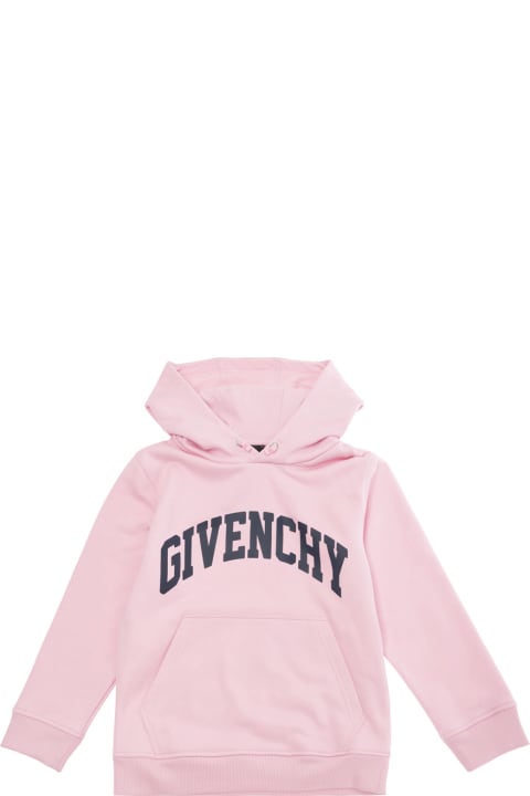 Topwear for Boys Givenchy Pink Hoodie With Logo Lettering In Cotton Boy