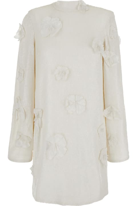 Rotate by Birger Christensen Dresses for Women Rotate by Birger Christensen Mini White Dress With Sequins And Flowers In Fabric Woman
