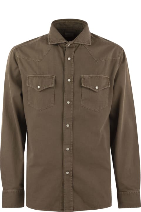 メンズ シャツ Brunello Cucinelli Easy-fit Shirt In Light Garment-dyed Denim With Press Studs, Epaulettes And Pockets