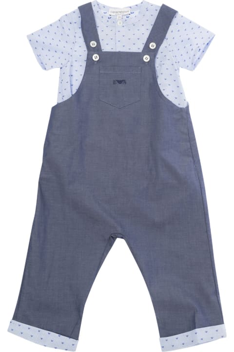 Emporio Armani Bodysuits & Sets for Baby Girls Emporio Armani Blue Dungarees With Logo Embroidery In Cotton Baby