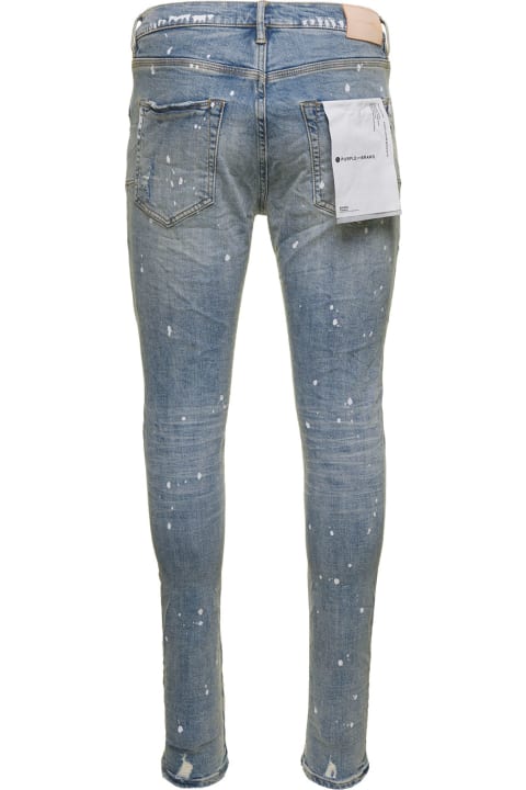 Purple Brand Jeans for Men Purple Brand Light Blue Five Pockets Skinny Jeans With Paint Stains In Cotton Denim Man Purple Brand