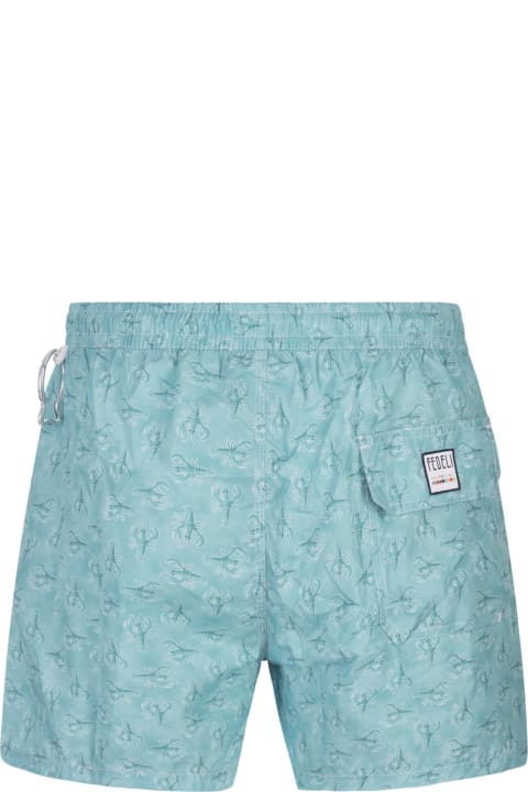 Swimwear for Men Fedeli Green Swim Shorts With Lobster Pattern