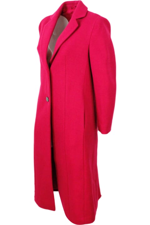 Long Coat In Wool Blend With Double Button Closure
