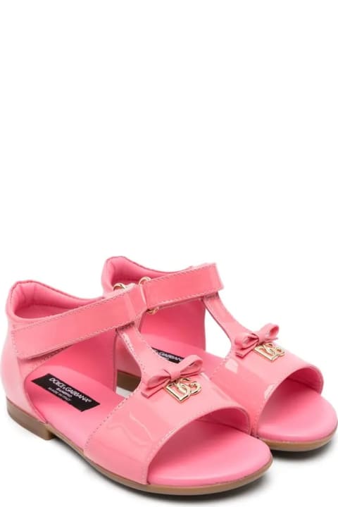 Dolce & Gabbanaのベビーガールズ Dolce & Gabbana Blush Pink Patent Leather Sandals With Dg Logo