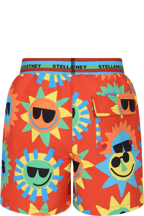 Fashion for Kids Stella McCartney Kids Red Swim Boxer For Boy With Sun Print
