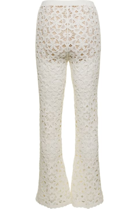 ウィメンズ新着アイテム TwinSet White Flared Pants With Crochet Work In Cotton Woman