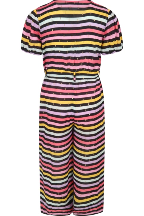 Multicolor Overall For Girl With Stripes