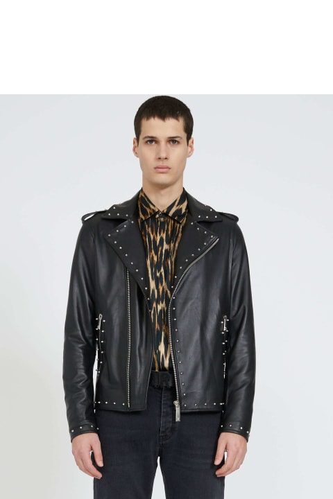 John Richmond Clothing for Men John Richmond Leather Jacket With Applications On The Back
