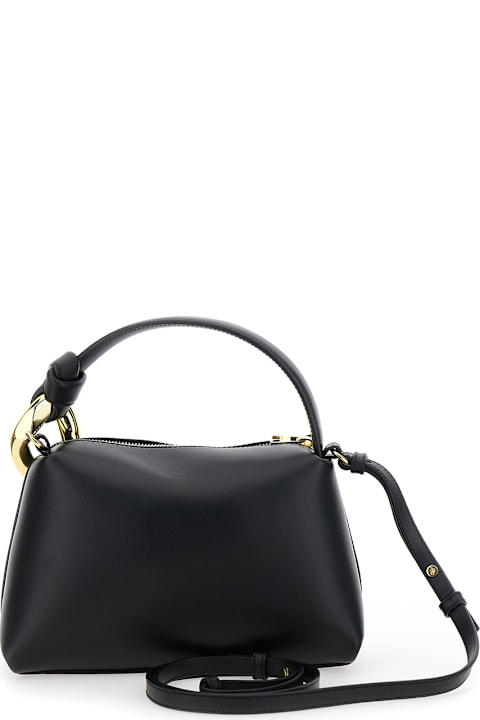 J.W. Anderson حقائب توتي لـ السيدات J.W. Anderson 'corner Small' Black Handbag With Metallic Knot Detail In Leather Woman