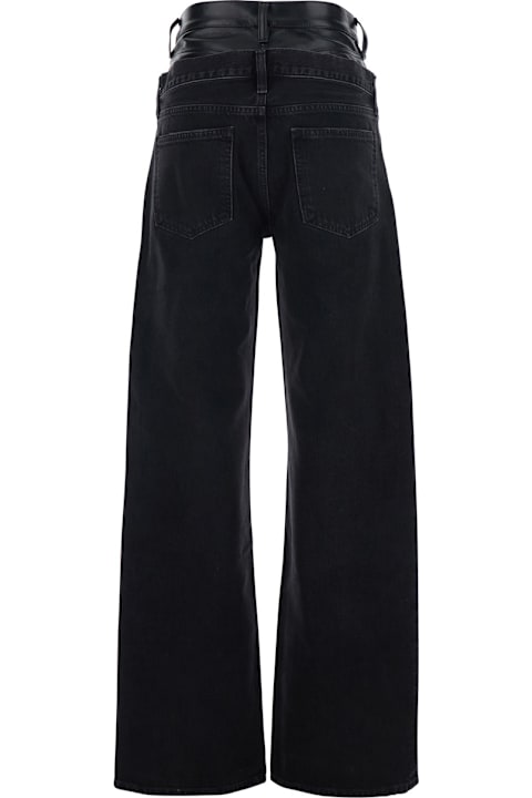 AGOLDE for Kids AGOLDE 'elson' Black Jeans With Double-layered Waist And Leather Details In Denim Woman