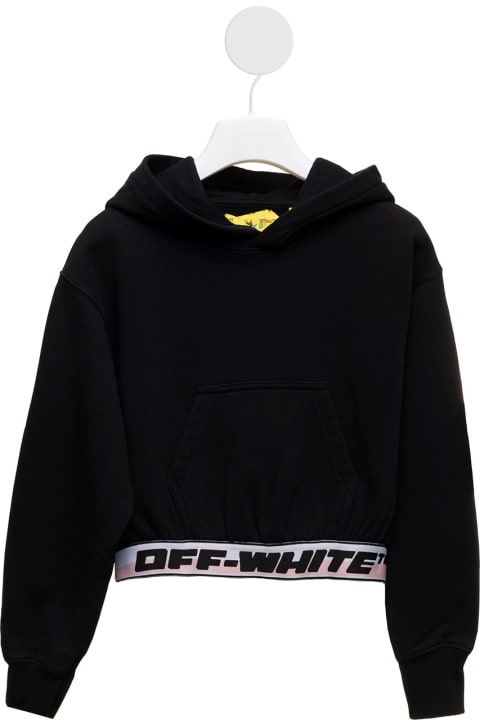 Black Cotton Cropped Hoodie With Logo Girl Off White