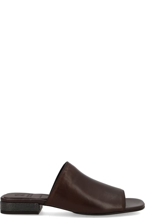 Brunello Cucinelli Sandalo In Pelle Con Tacco Decorato