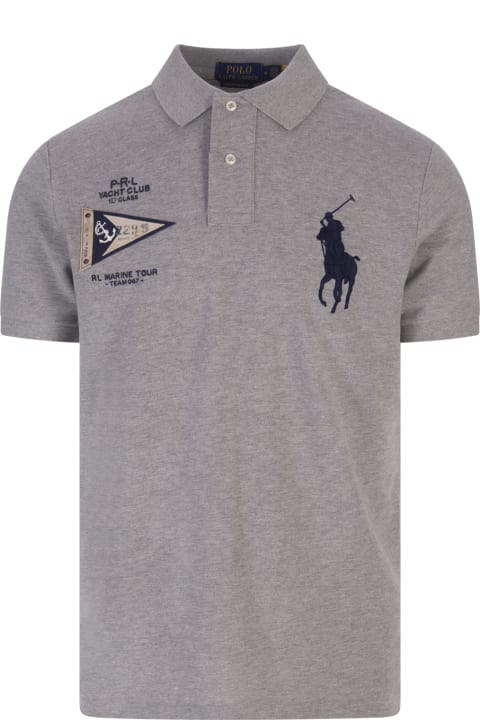 Grey Polo Shirt With Big Pony And Nautical Graphics