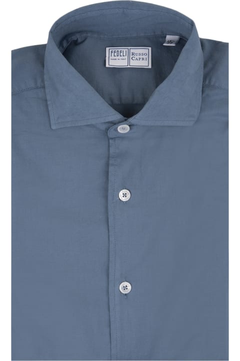 Fedeli for Men Fedeli Sean Shirt In Avio Blue Panamino