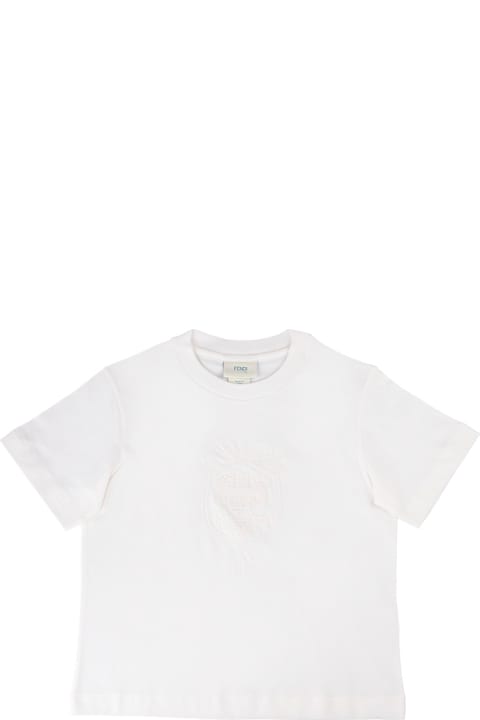 Fendi for Girls Fendi White T-shirt With Embroidery