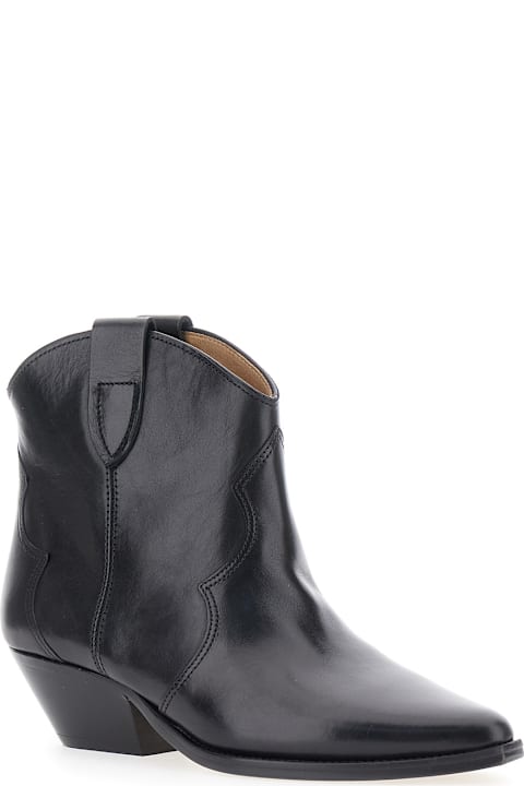 Isabel Marant 
dewina
 Black Slip-on Ankle Boots With Low Block Heel In Leather Woman