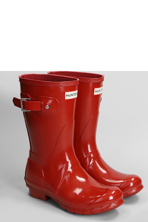 Hunter for Women Hunter Original Short Gloss Low Heels Boots In Red Rubber/plasic