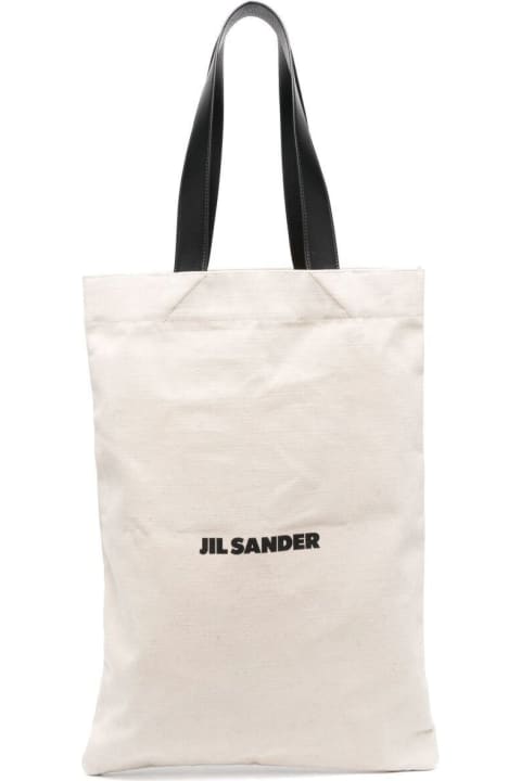 Jil Sander for Men Jil Sander White Tote Bag With Logo Print In Canvas Woman