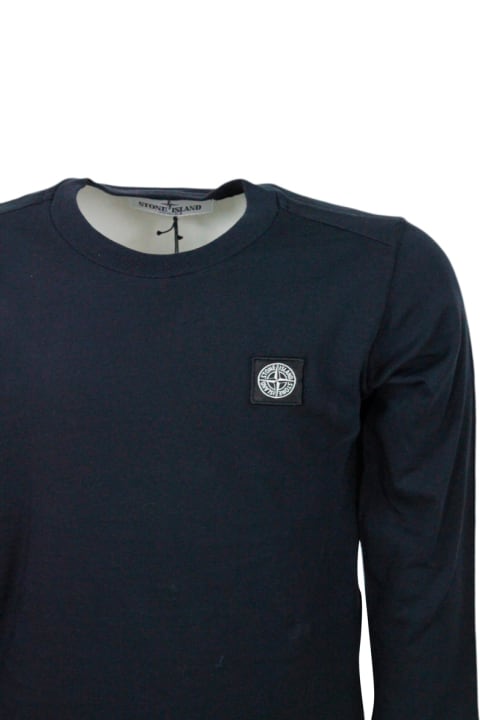 Fashion for Boys Stone Island 100% Cotton Long Sleeve Crew Neck T-shirt With Logo On The Chest