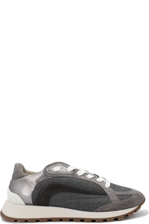 Homeware Brunello Cucinelli Wool Sneakers With Precious Stripe Design