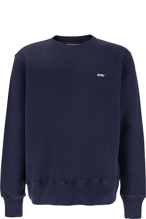 Homeware Autry Blue Crewneck Sweater With Logo Embroidered On The Front In Cotton Man