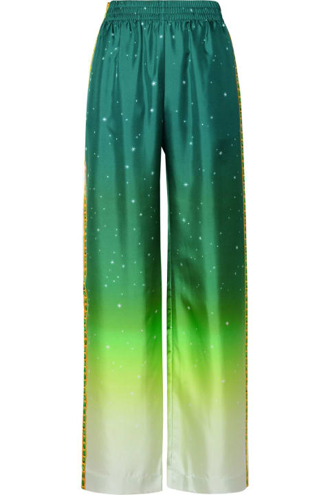 ウィメンズ Casablancaのパンツ＆ショーツ Casablanca 'joyaux D'afrique' Green Silk Trousers