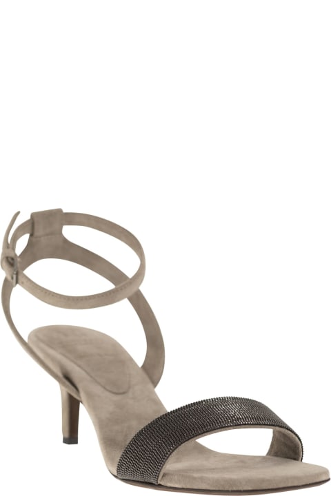 Shoes for Women Brunello Cucinelli Suede Sandals With Precious Insert