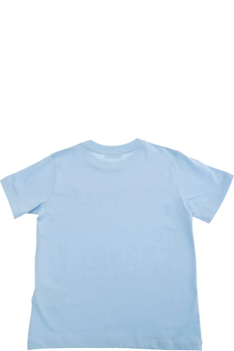 Homeware Moncler Light Blue T-shirt With Logo Lettering And Patch On The Front In Cotton Boy