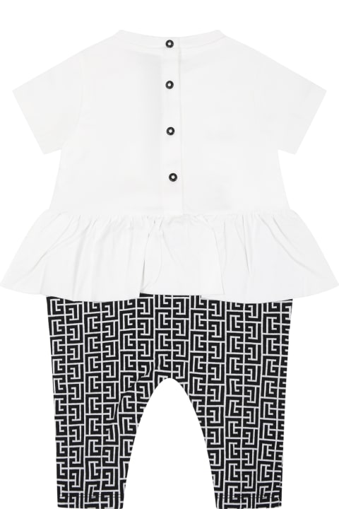 Fashion for Baby Girls Balmain White Babygrow For Baby Girl With Logo