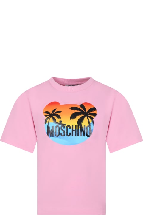 ガールズ MoschinoのTシャツ＆ポロシャツ Moschino Pink T-shirt For Kids With Multicolor Print And Logo